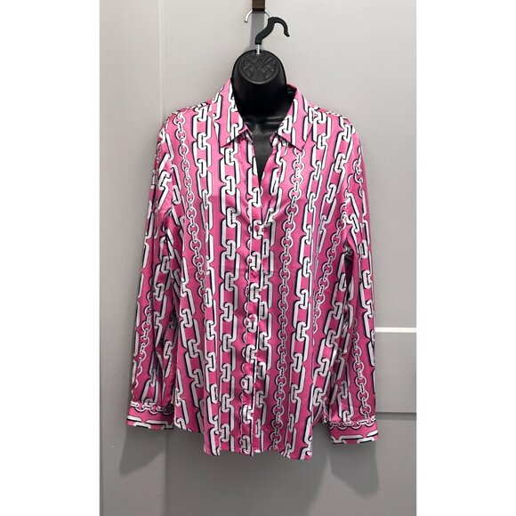 Maison d'Amelie Paris Women's Pink Chain Print Long Sleeve Blouse Top Sz XL NWT - Picture 1 of 10